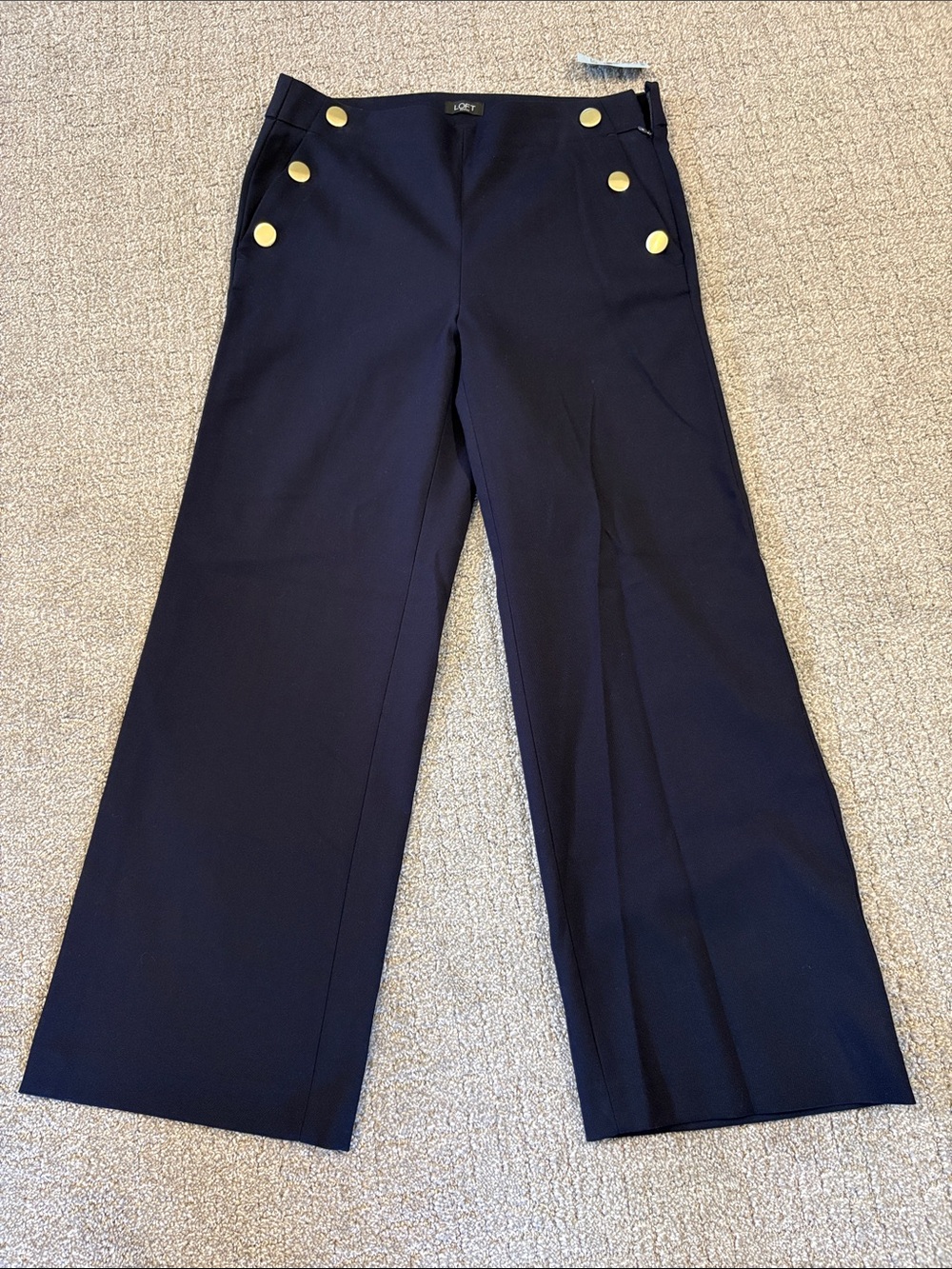 LOFT Navy Wide-Leg Pants with Gold Button Detail